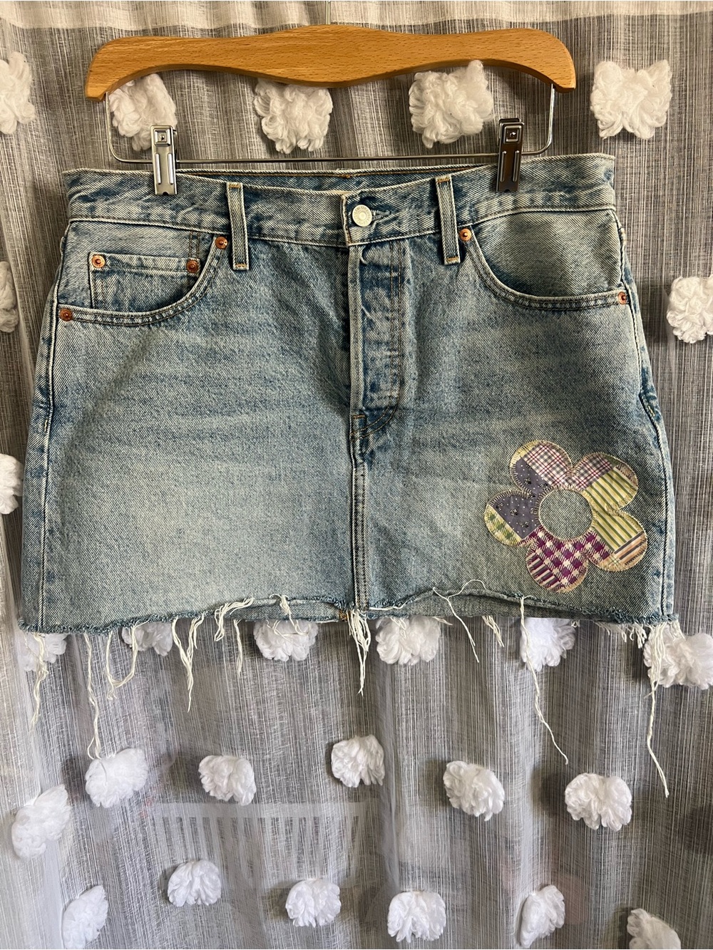 Levi’s Denim Mini Skirt with Floral Patch - Light Blue